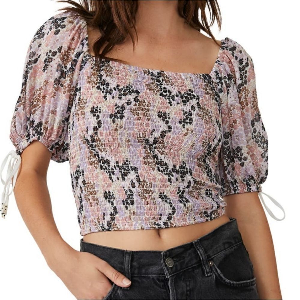 Free People Smocked Cropped Blouse